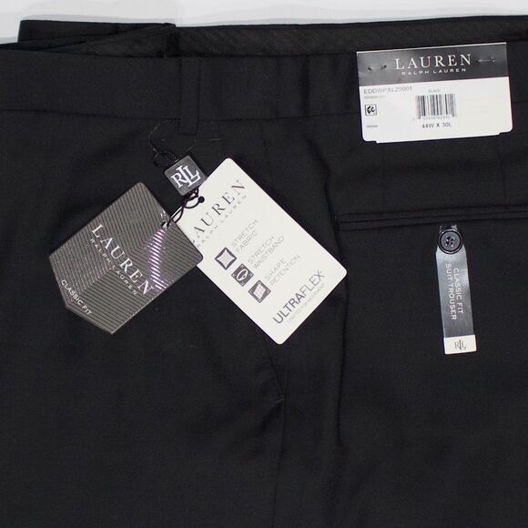 Ralph Lauren Ultraflex Classic Fit Black Wool Blend Flat Front Pant Men Sz 44x30 - Picture 5 of 11